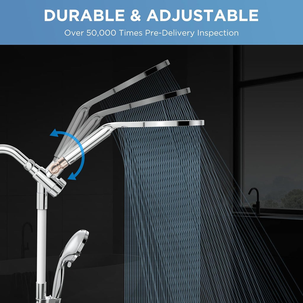 Dual Handheld Shower Head Combo, 2-in-1 Rain Shower Heads System 8 Inch Rainfall Shower Head and 10 Modes High