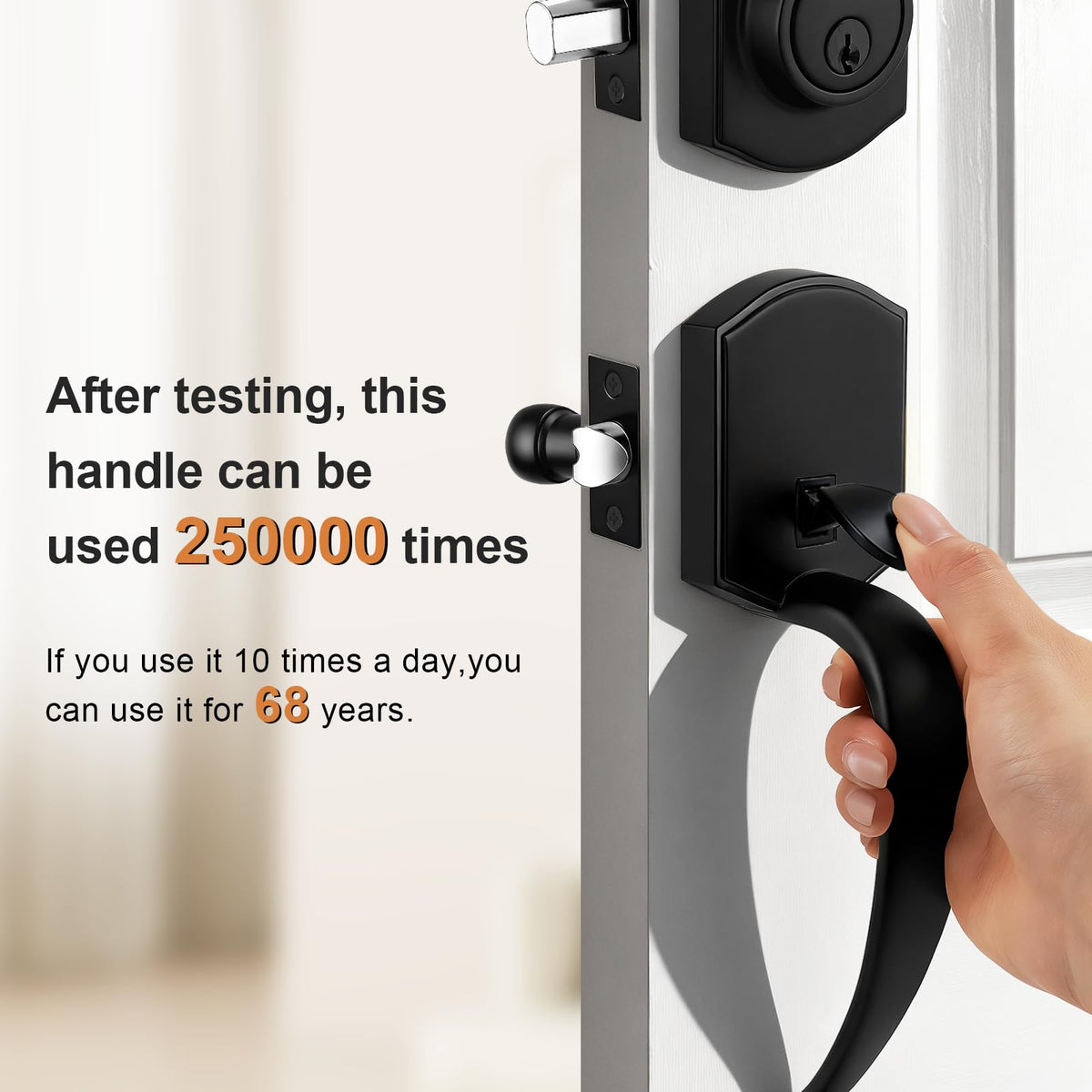 Front Door Lock Handle and Deadbolt Set,Matte Black Exterior Door Lever with Reversible Handle,Front Door Hardware