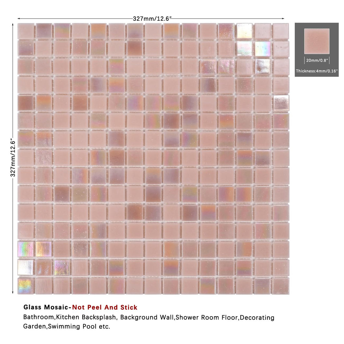 11.5sq.ft Pink Mosaic Glass Mosaic Tile , Pool, Backsplash