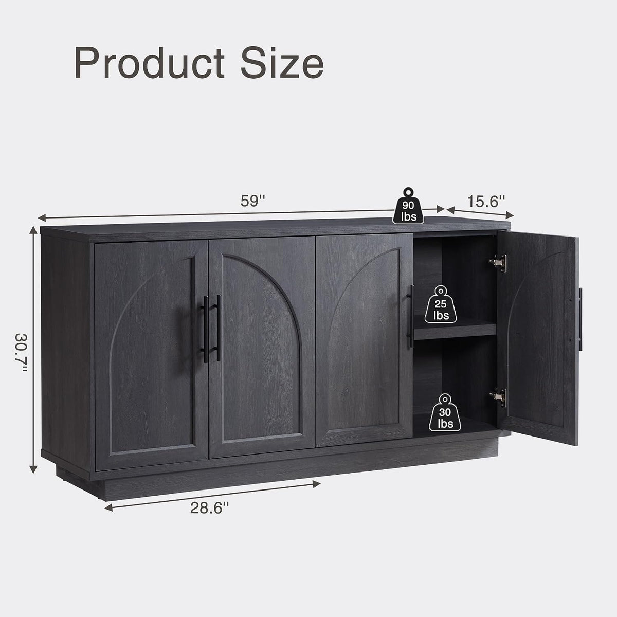 Buffet Cabinet with Storage, 59'' Modern Arched Sideboard Cabinet w/Adjustable Shelves, Wood Media TV Console Table