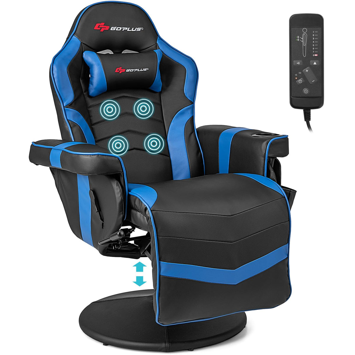 Gaming Chair, Height Adjustable Massage Video Game Chair with Retractable Footrest, Cup Holder, Headrest, Swivel