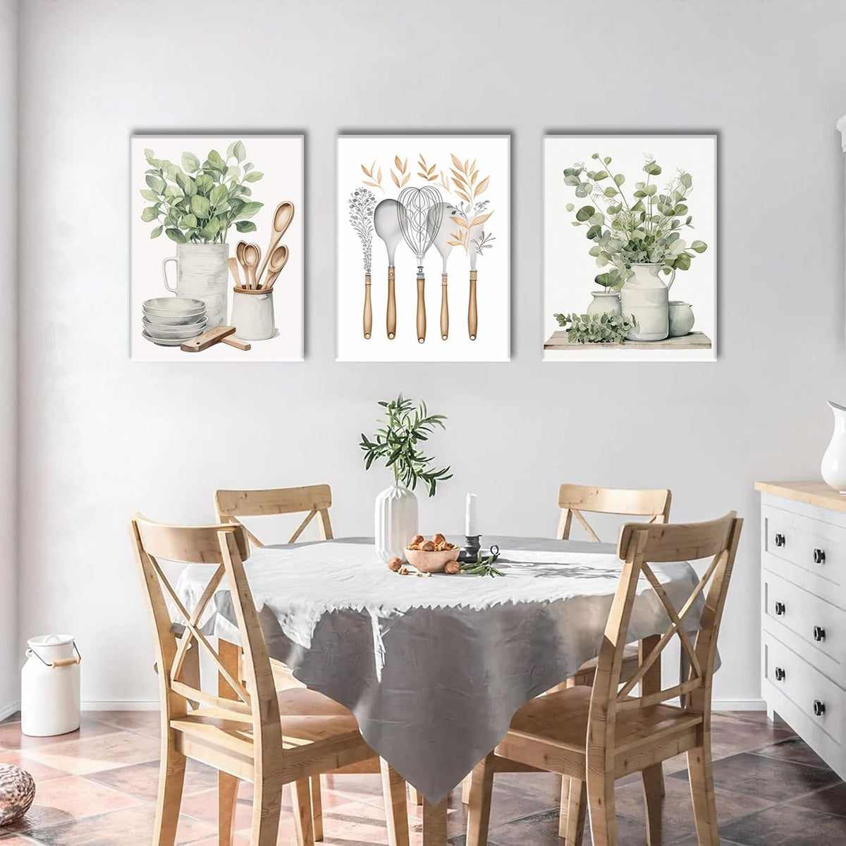 Kitchen Wall Decor 3 Piece Sage Green Botanical Prints 16"x24"