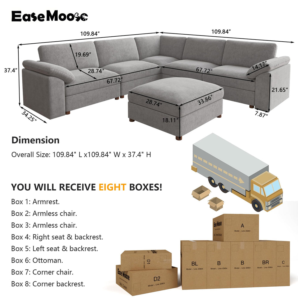 Oversized Sectional Modular Sofa, Comfty Deep Seat Couch