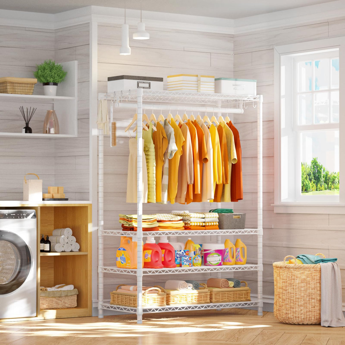 H4 Plus Garment Rack, 4-Tier Portable Clothes and Clothing Rack and Cloakroom, Closet Storage and Organizer Wardrobe