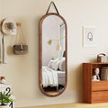 48x16in Oval Full Length Mirror Solid Wood Frame, Brown