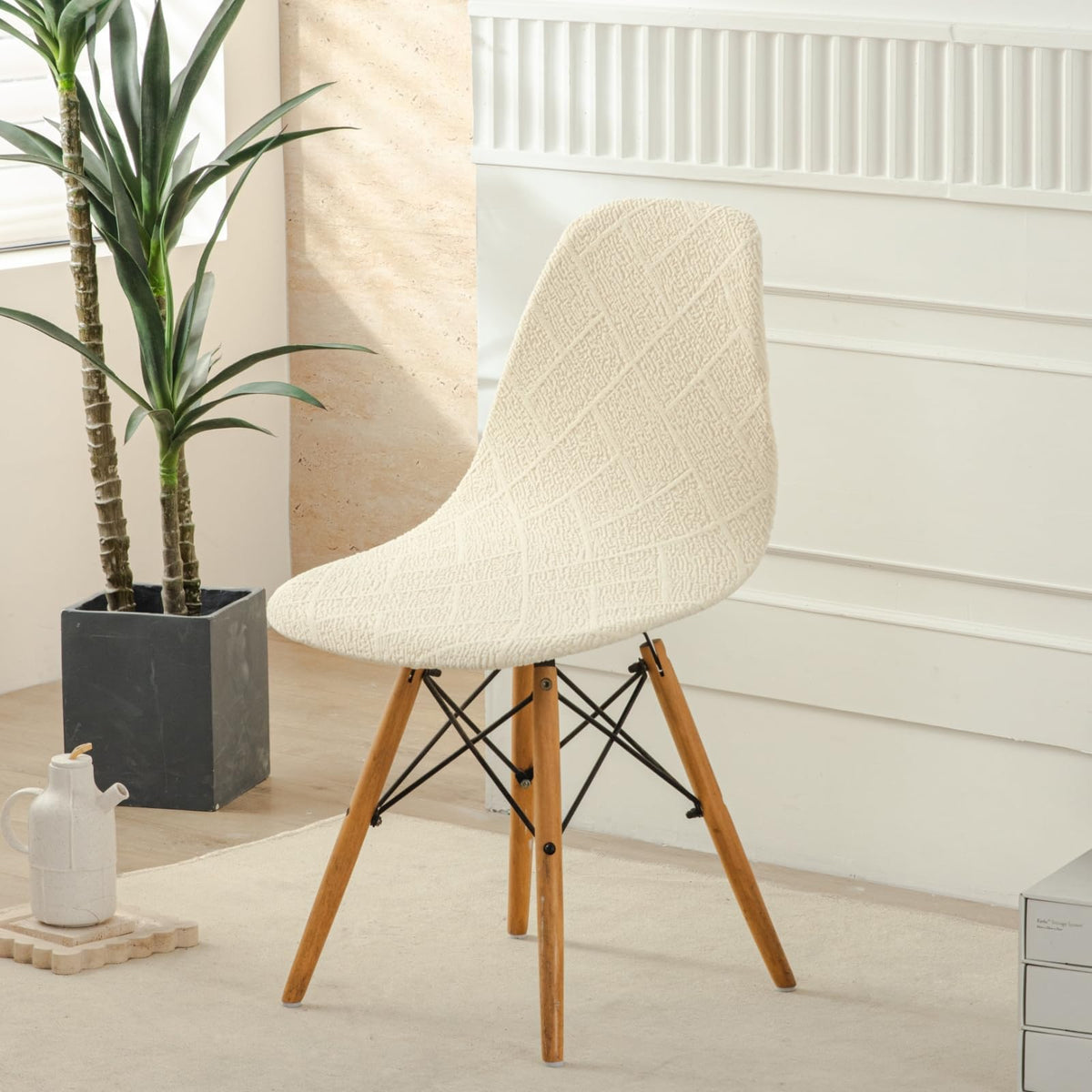 Mid Century Modern Dining Chair Covers Shell Chair Cover Lounge Armless Chair Cover Stretchable Slipcovers (Set of 2)