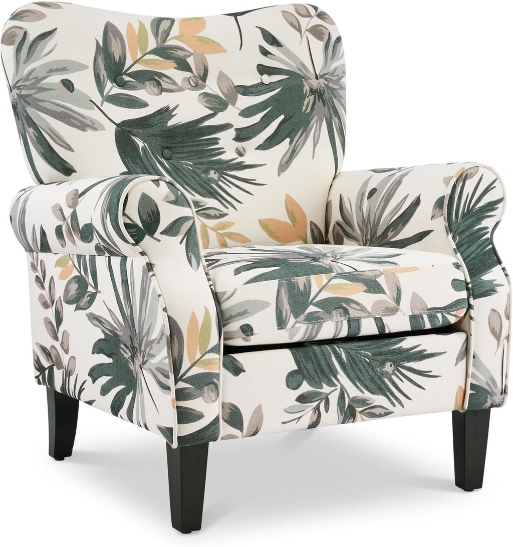 Mid Century Wingback Arm Chair, Modern Upholstered Fabric High Back Accent Chair with Wood Legs, Upholstered Single