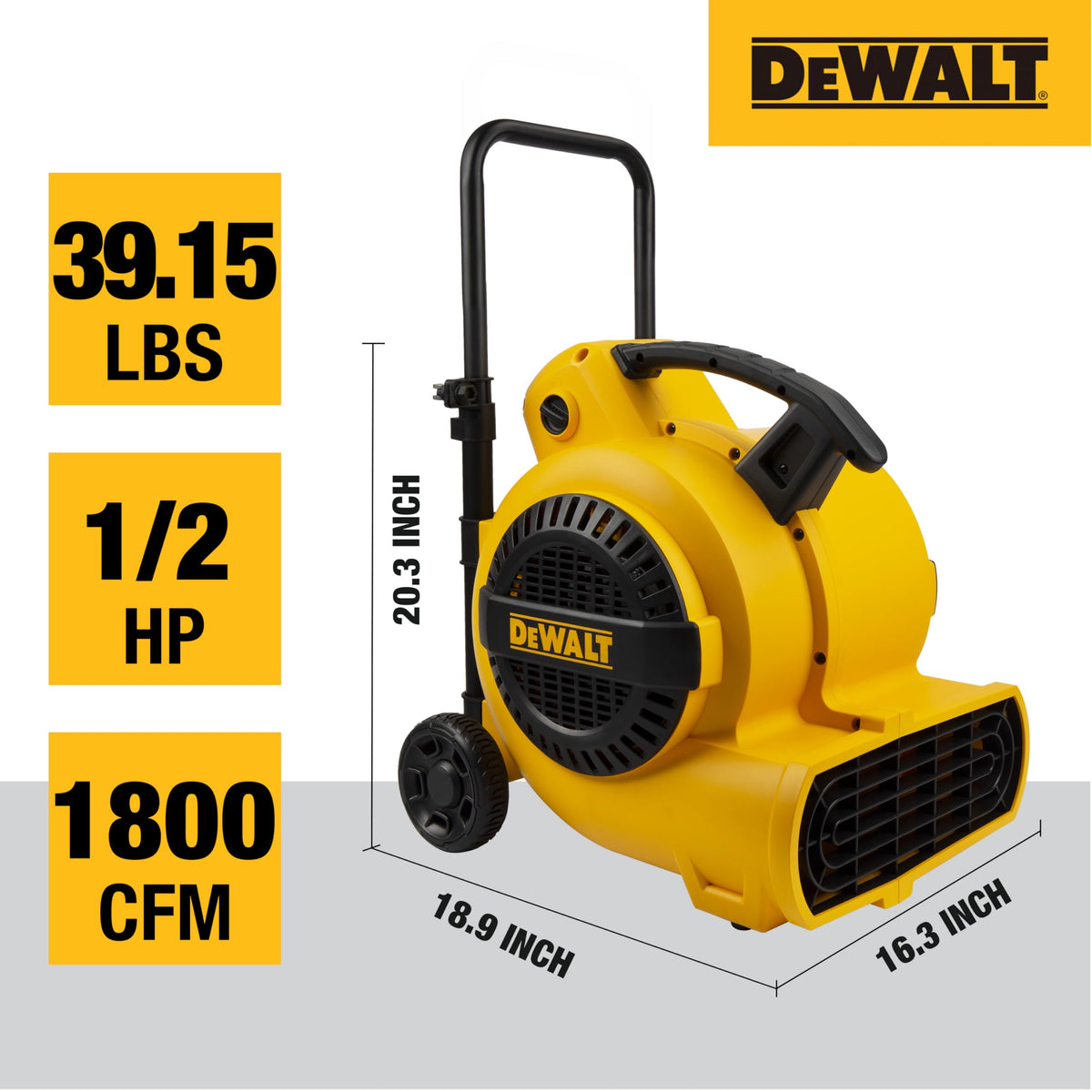 3/4 HP Air Mover, 3 Speed MAX 1800 CFM Floor Fan, Portable Utility Blower Fan, DXAM-2818 Yellow