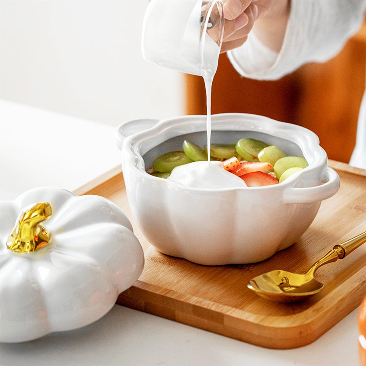 Dutch Oven Pot with Lid, Pumpkin Pottery Dessert Saucepan, Mini Baking Dish Cute Pumpkin Bowl, Covered Dutch Oven