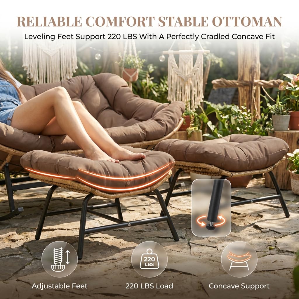 Inspired Egg Style Double Papasan Rocking Chair with Ottomans, Oversized Chairs