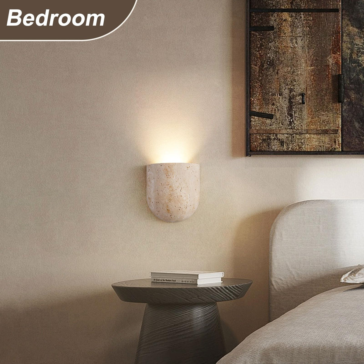 Natural Travertine Wall Sconce, Modern Stone Wall Lamp with G9 5W LED Bulb, 3000K Warm White Minimalist Wall Light