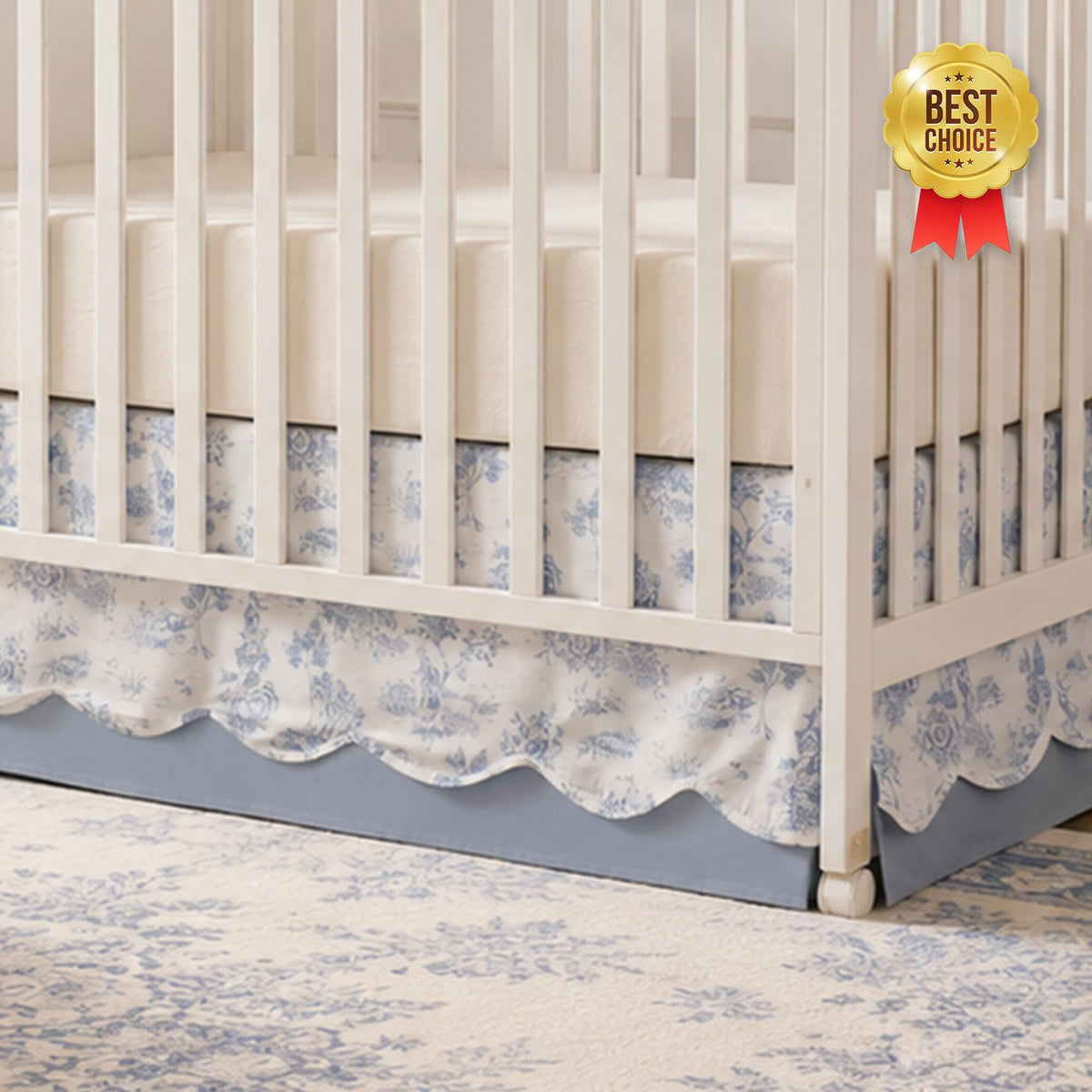 Scallop Edge Organic Cotton Crib Skirt, Baby Girl, Gender Neutral Crib Skirt Toddler Bedskirt French Country Toile