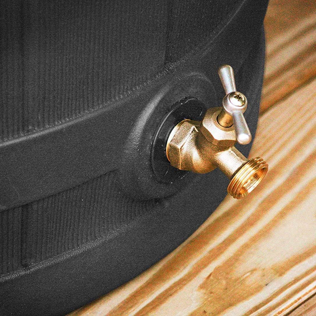Rain Wizard 50 Gallon Water Collection Barrel & Soaker Hose | Black - Plastic Rain Barrel with Faux Wood Design