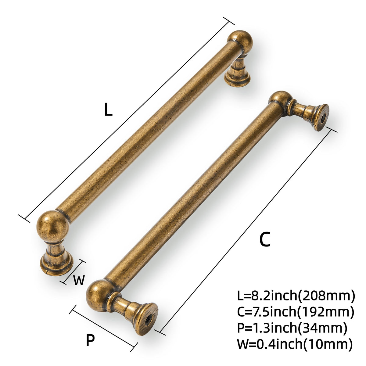 2 Pack 7-1/2 Inch Hole Center Antique Brass Cabinet Pulls Heavy Duty Solid Cabinet Handles cabinets Dressers Kitchens