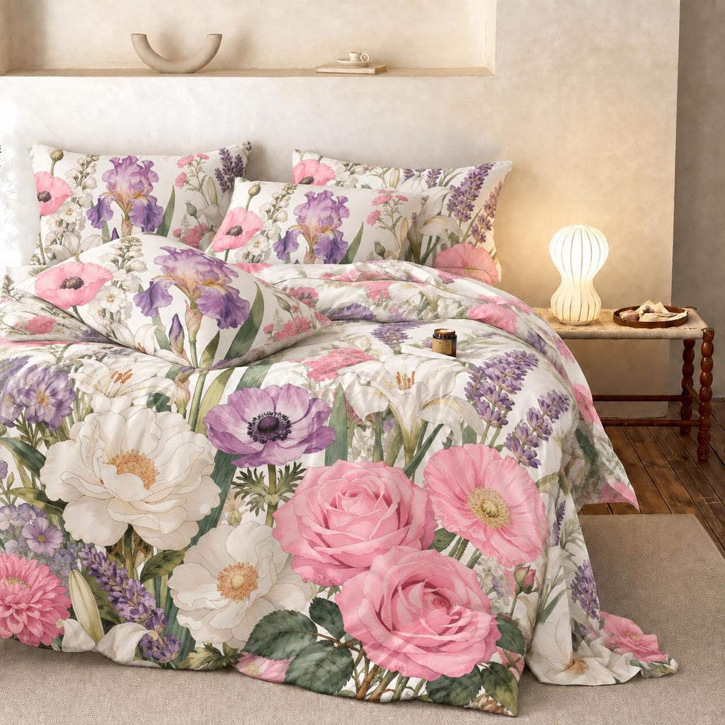 Victorian Pink Floral Comforter Set for Girls Women, Queen