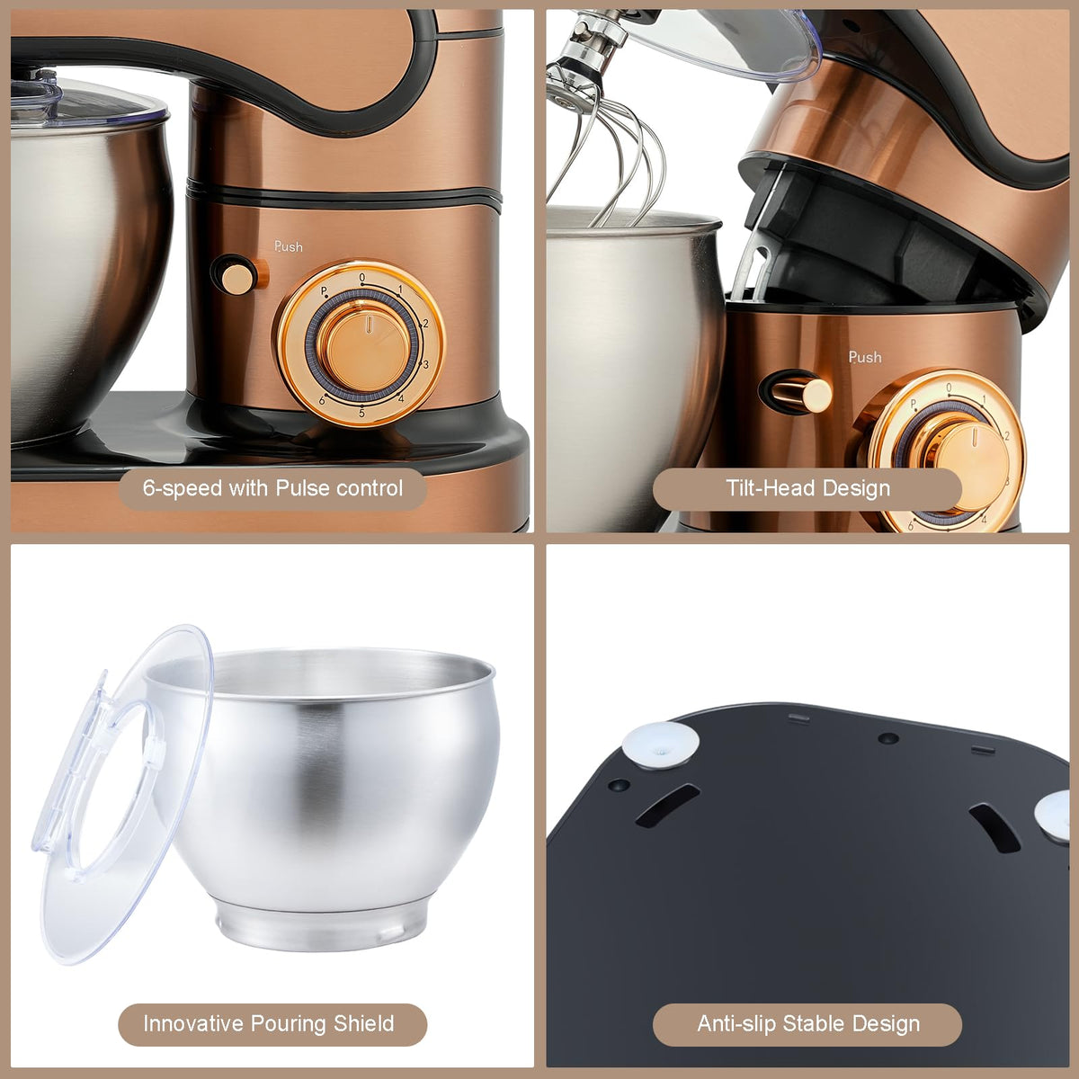Stainless Steel 6-Speed 7.4QT Stand Mixer, Rose Gold