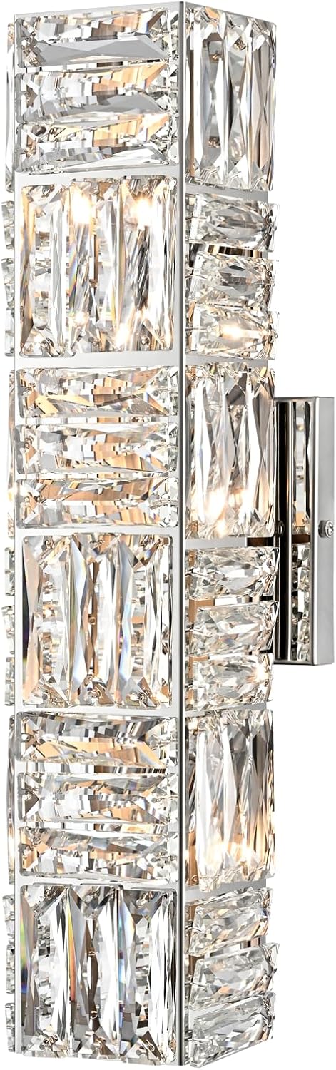 Five-Light Modern Chrome Crystal Wall Sconce for Vanity or Hallway