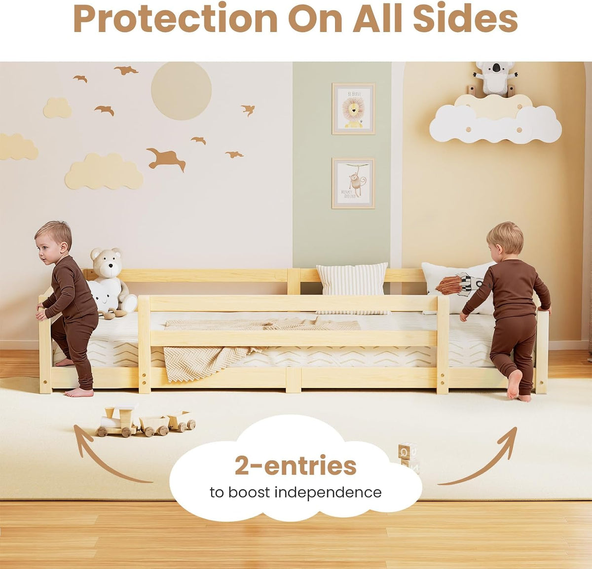 Toddler Floor Bed with Wood Slats, Montessori Floor Bed Frame for Kids