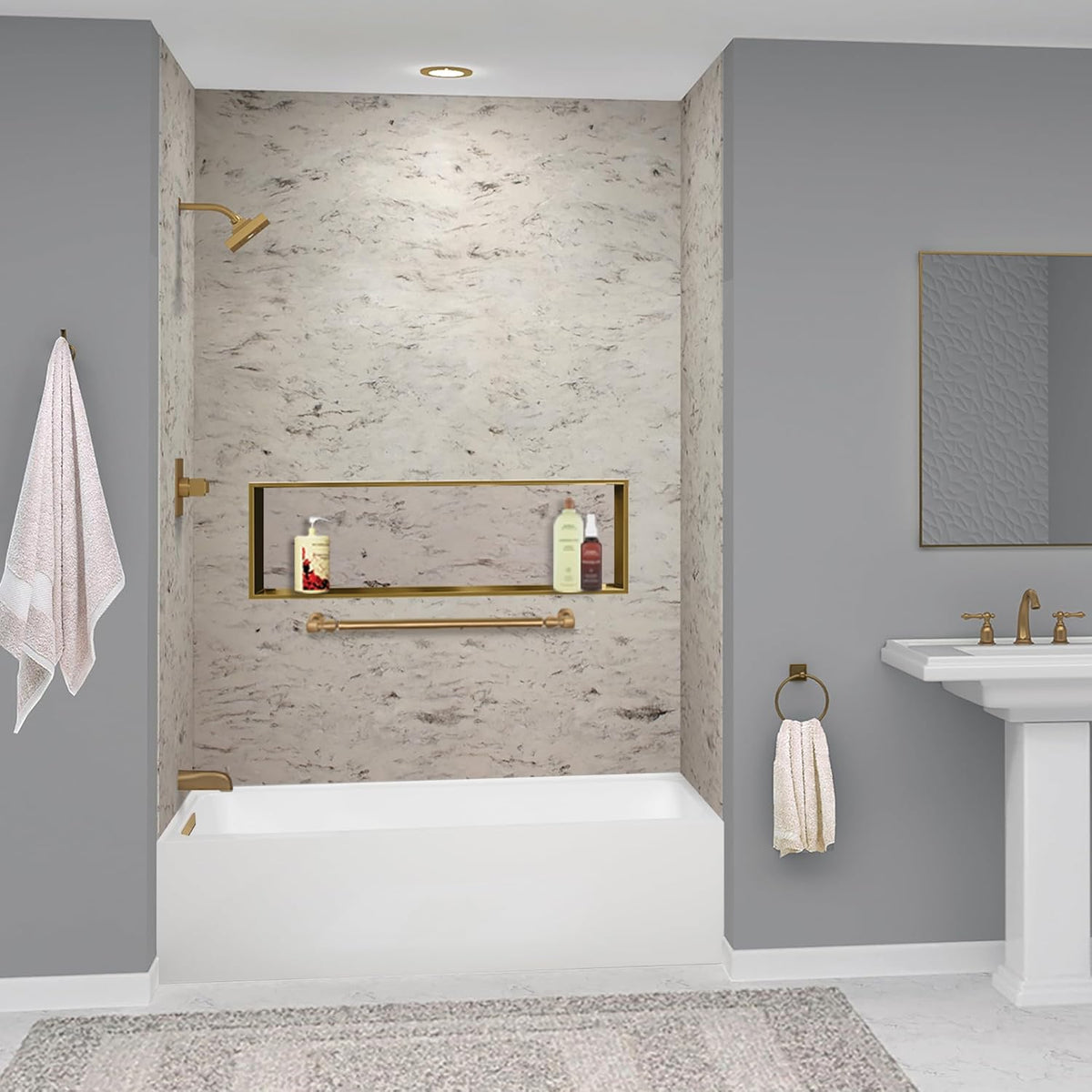 UATLN603220-L-CB Unity 60-in x 32-in x 20-in Alcove Acrylic Bathtub Kit With Left Hand Drain, White/Champagne Bronze