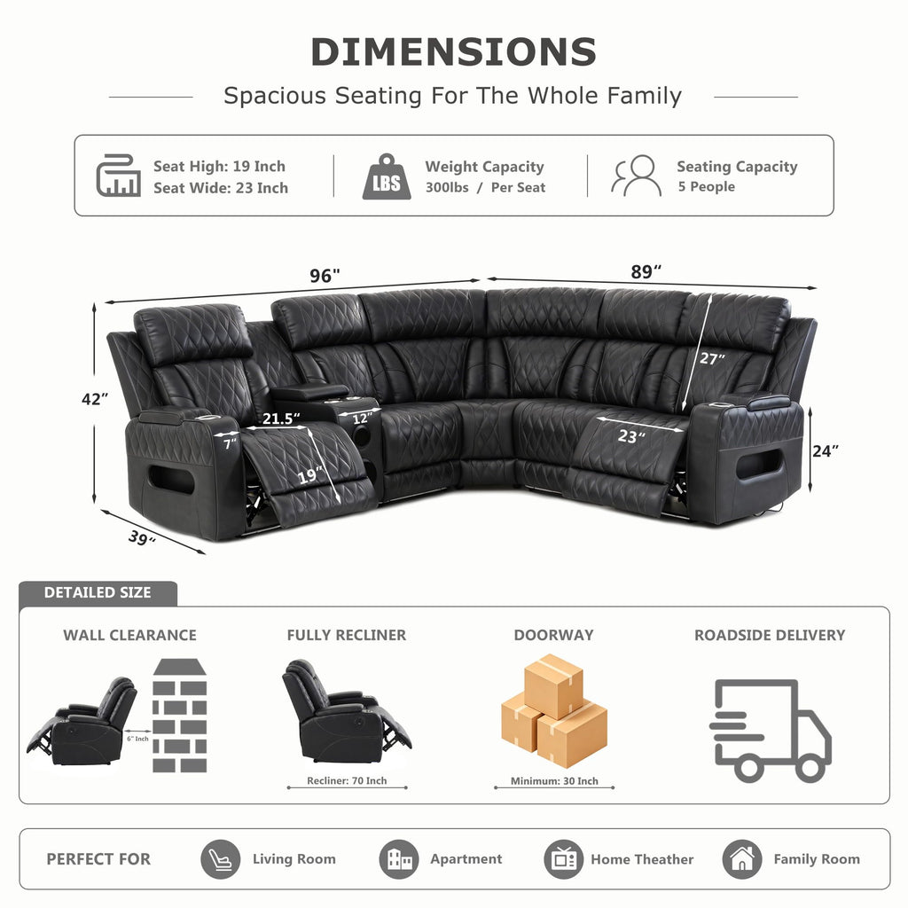 Power Reclining Sectional Sofa with Cup Holders/Storage