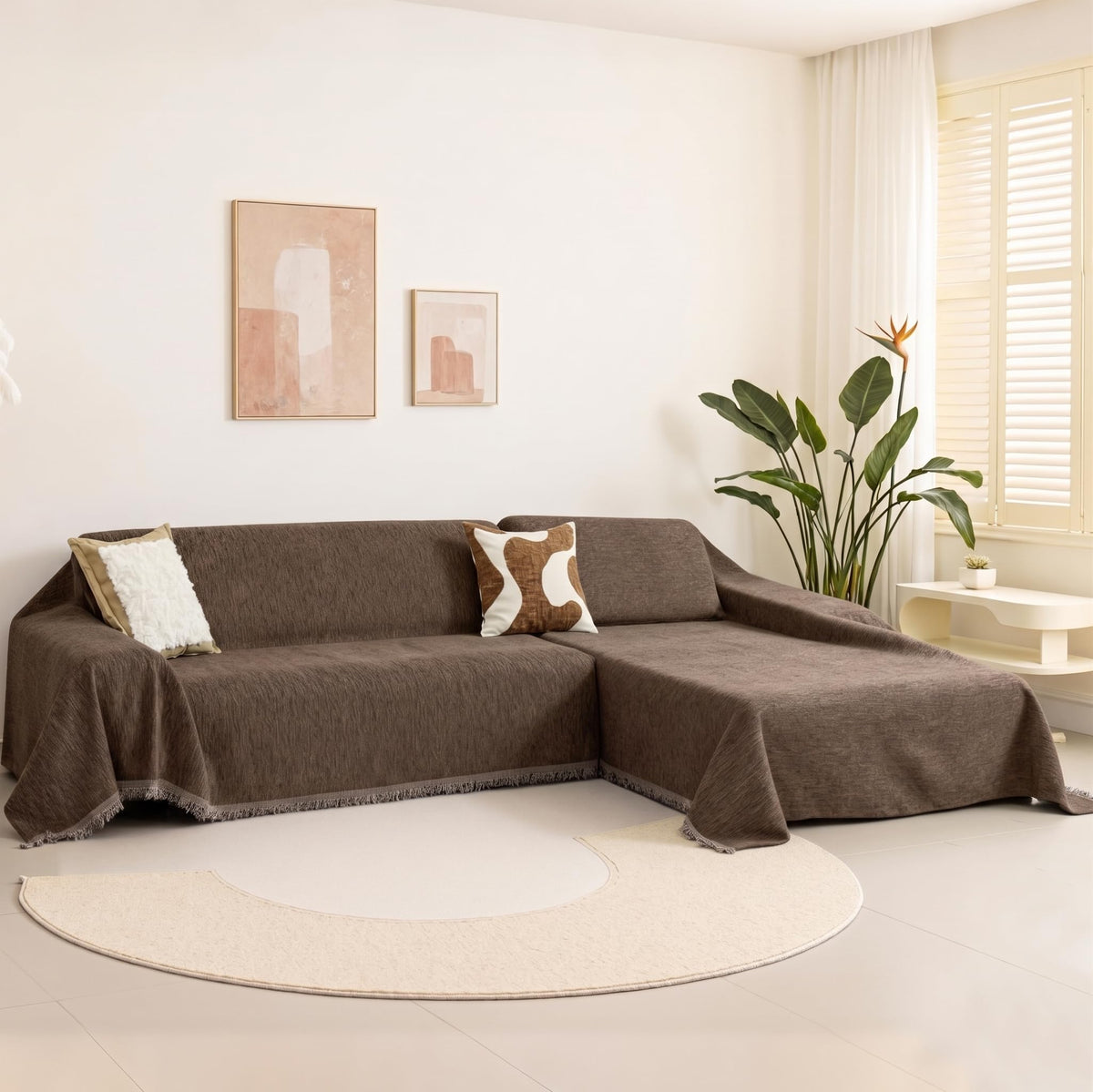 L Shape Sectional Couch Cover, 2 Pieces, 71x118, Deep Chocolate