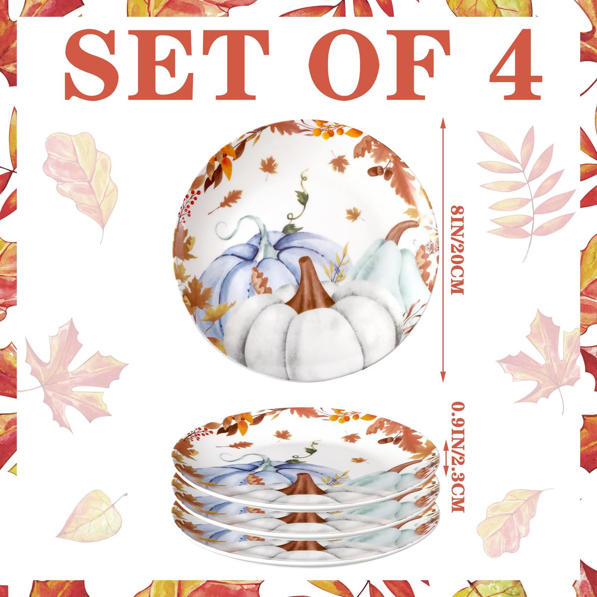 4 Pc Thanksgiving Dinner Plate Ceramic Plate, Stylish Pattern