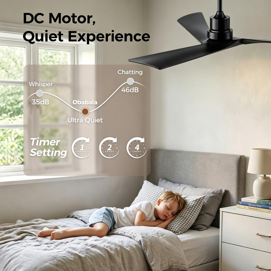 52" Black Ceiling Fan with Remote, No Light