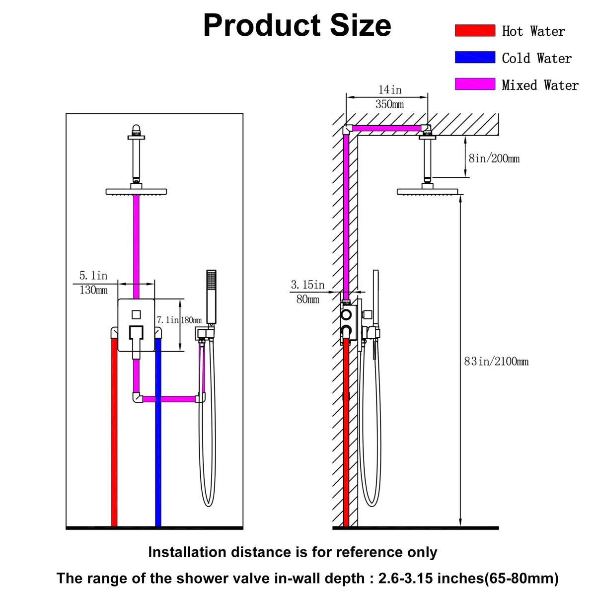 Ceiling Mount Shower System, LED 12 Inch Full Body Shower Head
