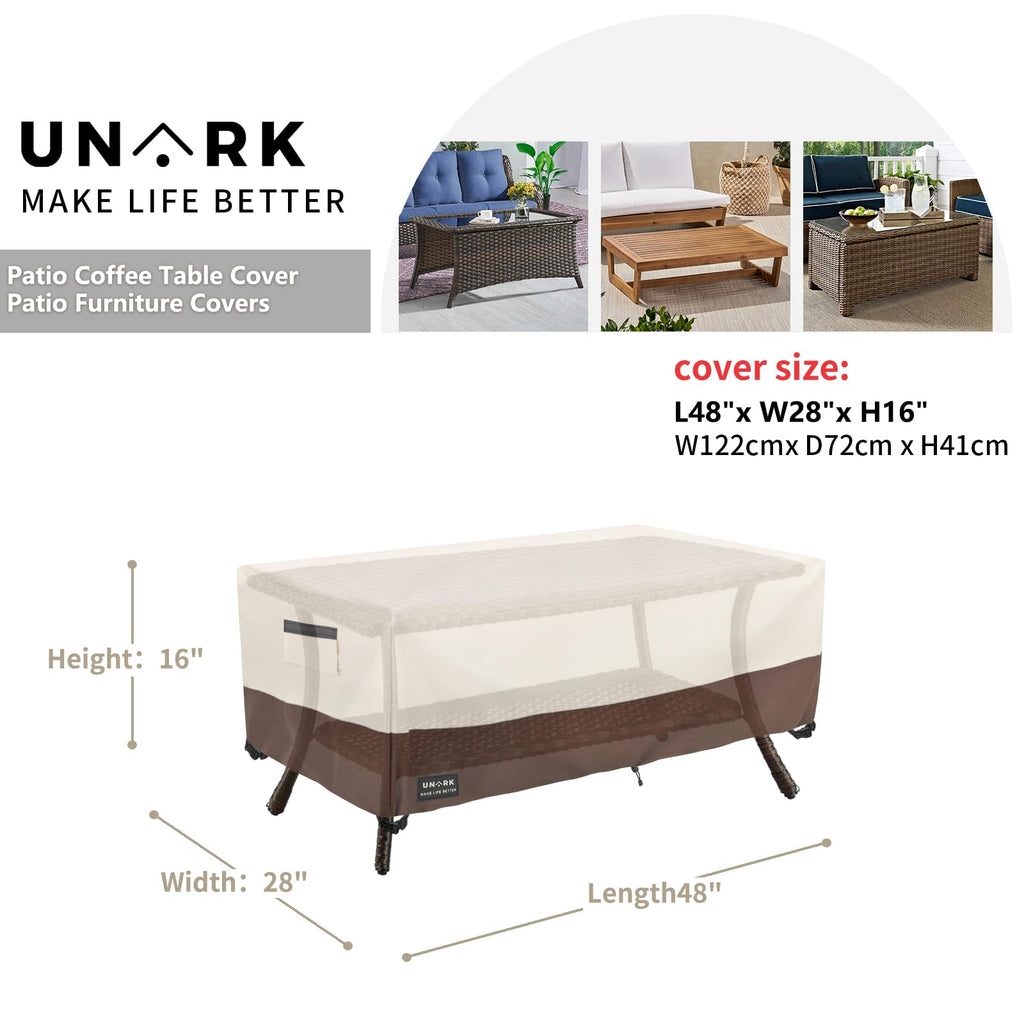 Outdoor Patio Coffee Table Cover, 600D Waterproof Heavy Duty Outdoor Table Cover, Patio Furniture Covers 48 x 28 x 16