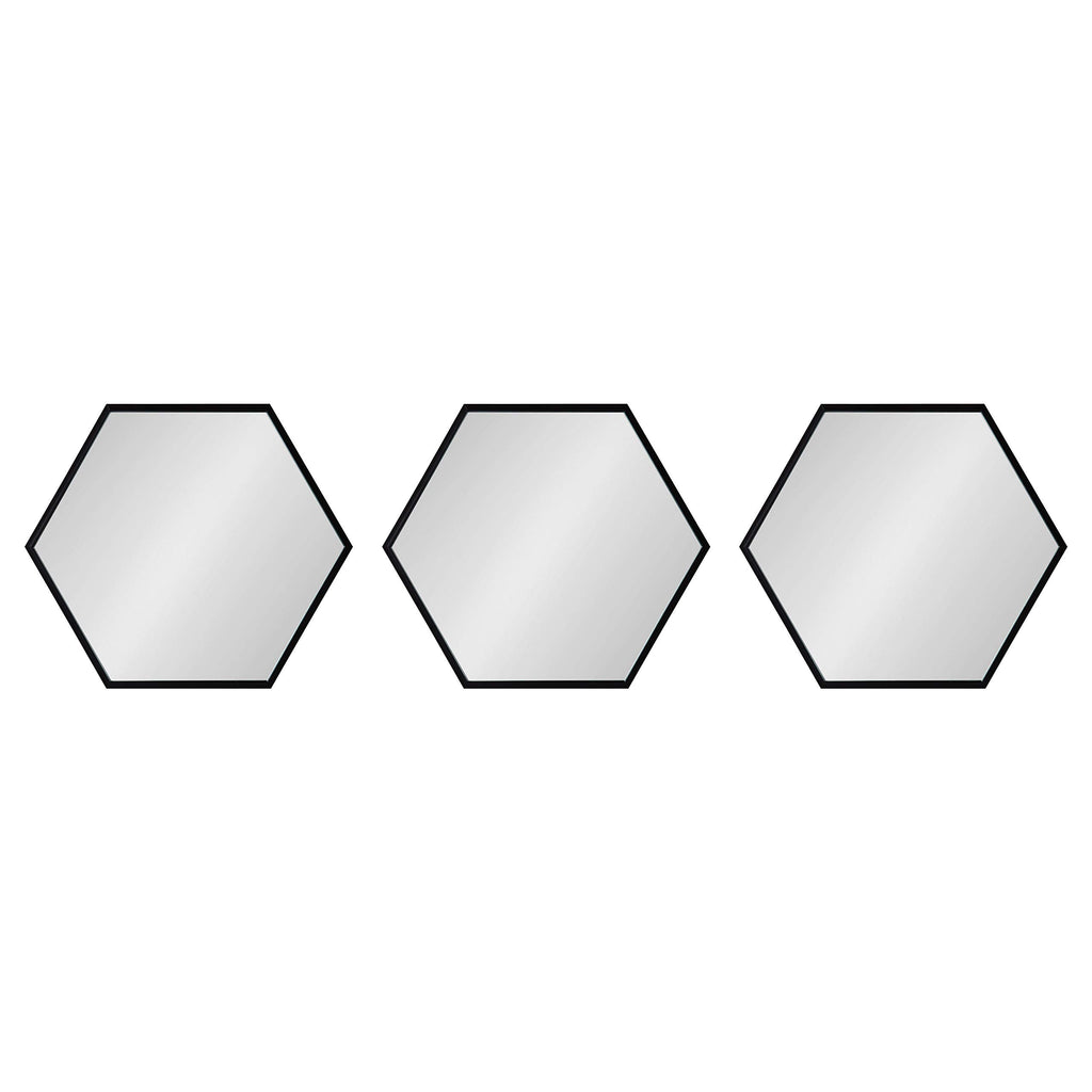 Rhodes Modern Hexagon Wall Mirror Set, 3 Pieces Black, Chic Geometric Mirror for Wall