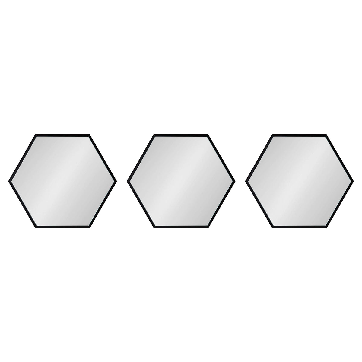 Rhodes Modern Hexagon Wall Mirror Set, 3 Pieces Black, Chic Geometric Mirror for Wall