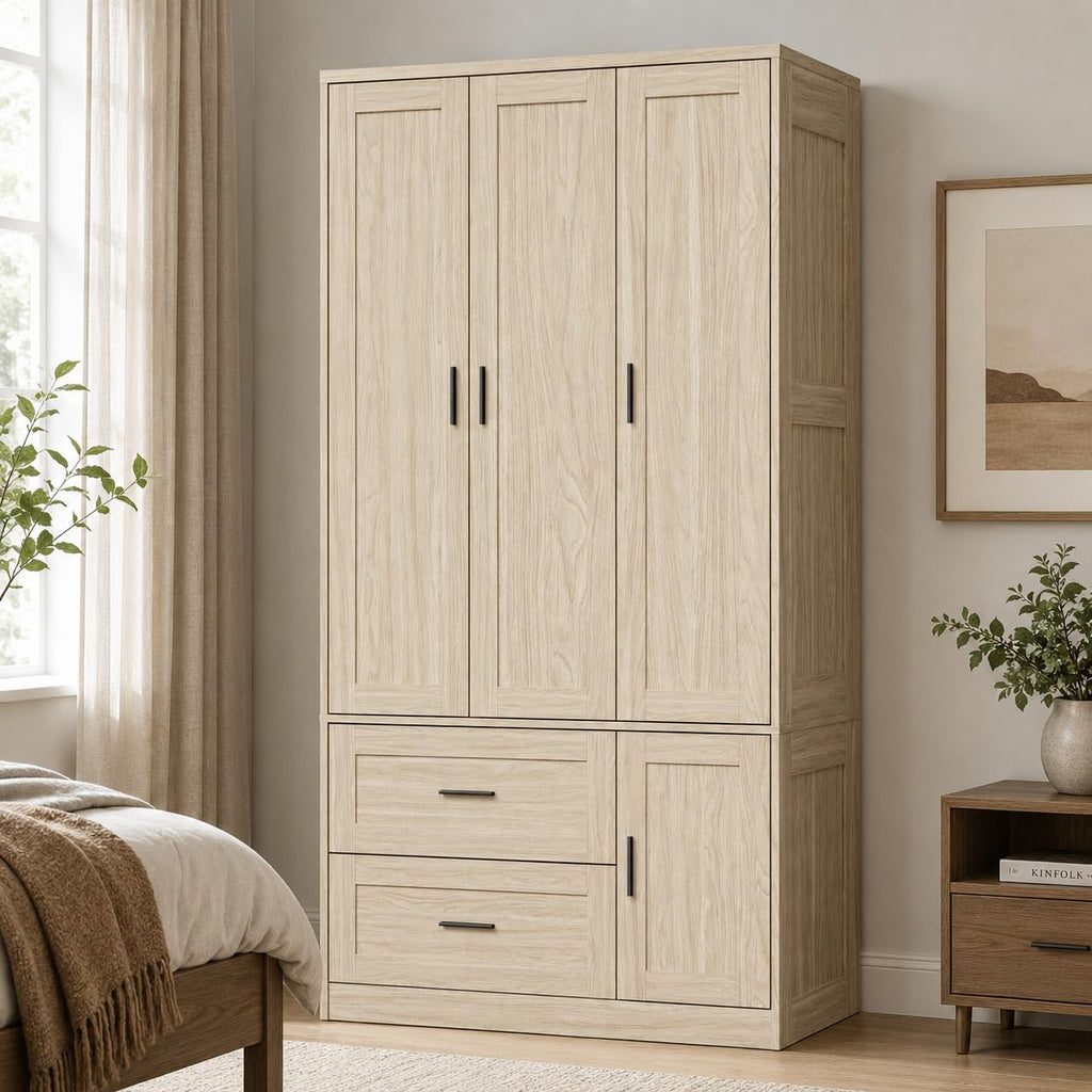 70.6 Inch Armoire Wardrobe Closet with Drawers (Light Oak)