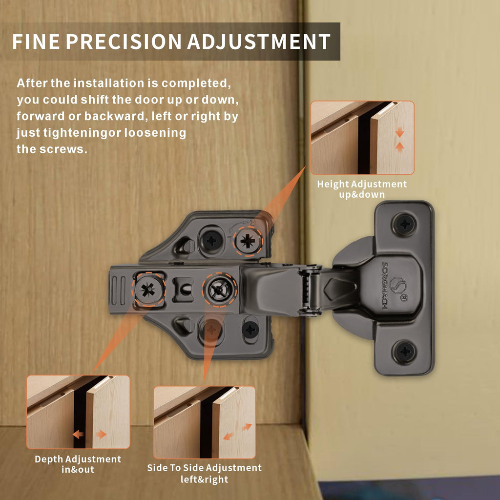 6 Pack Inset Overlay Soft Close Cabinet Hinges 105° Frameless 3 Way Adjustable Soft Close Hinges for Cabinet Doors