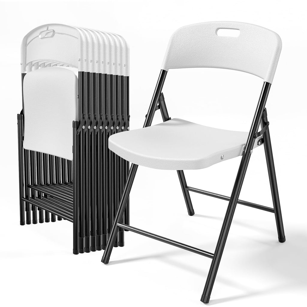 10-Pack White Plastic Folding Chairs, Portable Seat with Sturdy Steel Frame for Indoor & Outdoor Use, Perfect for