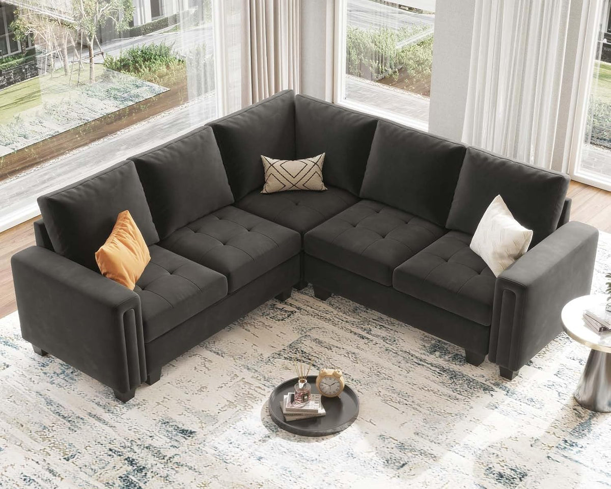 Velvet Modular Sectional Sofa Convertible Sectional Sofa Couch with Reversible Chaise L Shaped 4 Seater Corner Sofa