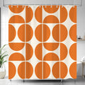 Orange Mid Century Modern Shower Curtain, Boho Abstract Geometric Retro Art Bath Curtains, Colorful Unique Pattern
