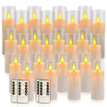 24 Pcs Acrylic LED Flameless Candles with 4 Remote, White, Flickering, Clear, Suitable for Wedding, Party, Home