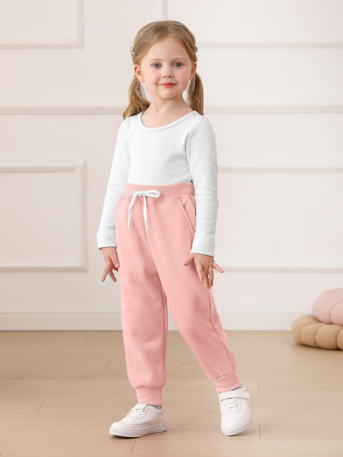 3 Pack Toddler Girls' Fleece Pants Baby Casual Pull On Active Sweatpants Warm Joggers with Pockets Drawstring