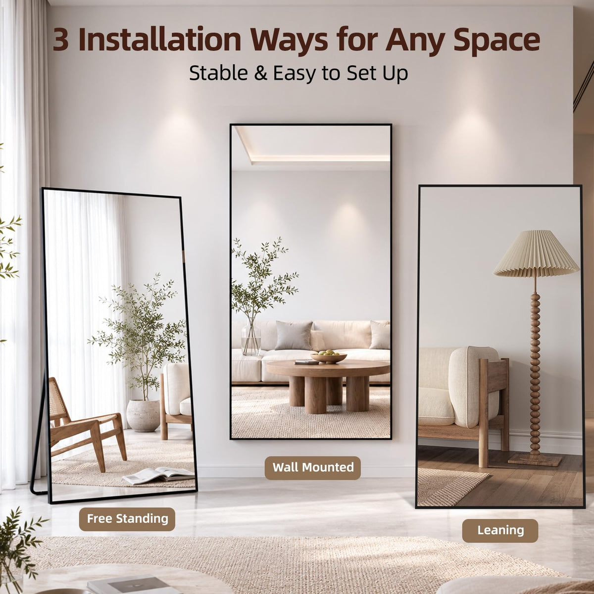 76" x 34" Full Length Mirror with Stand, Black Large Floor Mirror