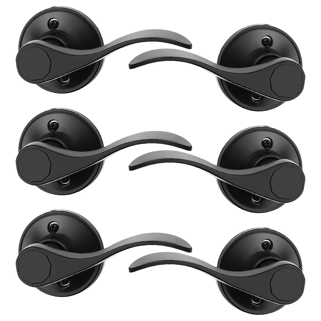 6 Pack Dummy Door Lever Door Handle for Left Hand and Right Hand, Wave Style French Door Handle with Black Finish
