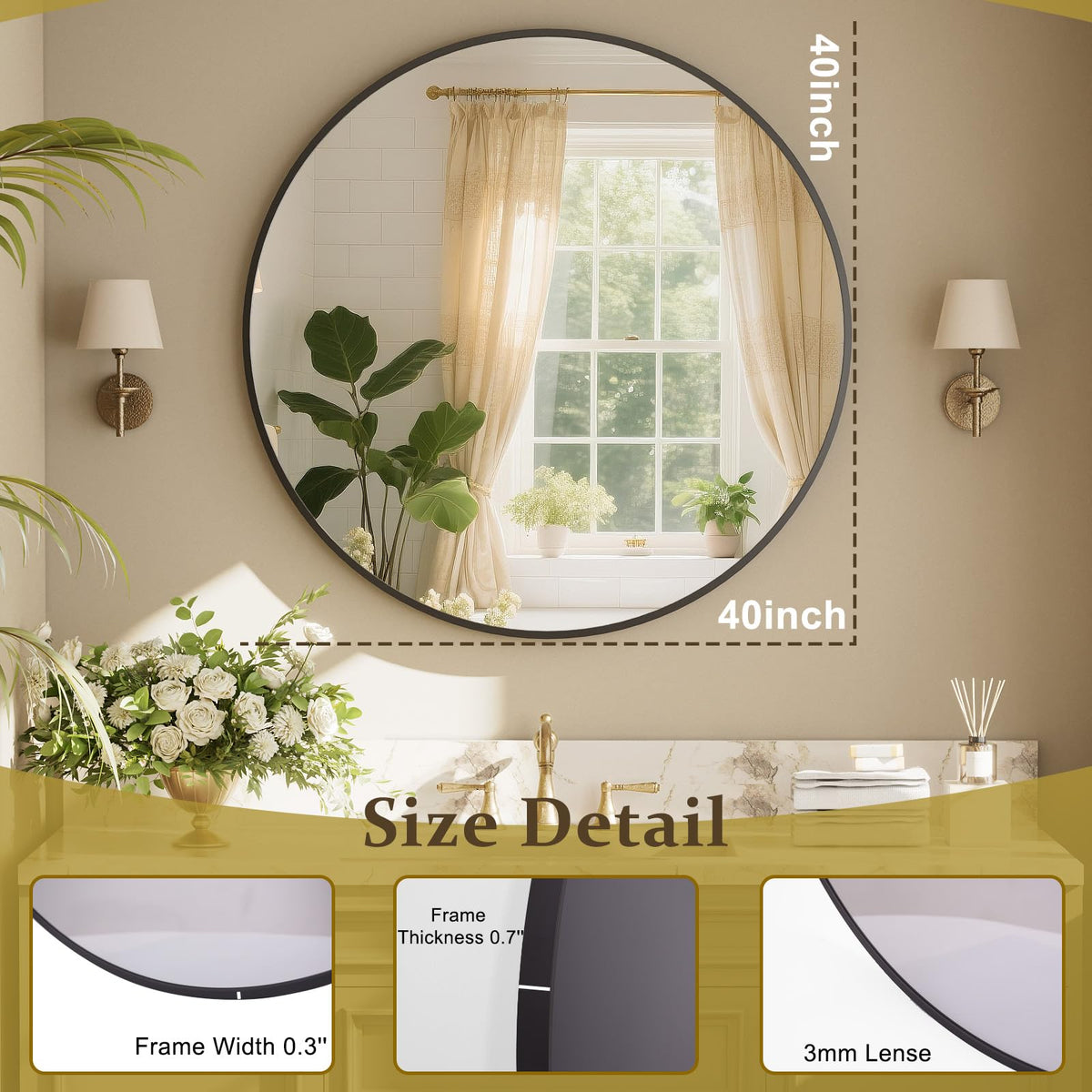 40 Inch Round Mirror - Black Circle Mirrors