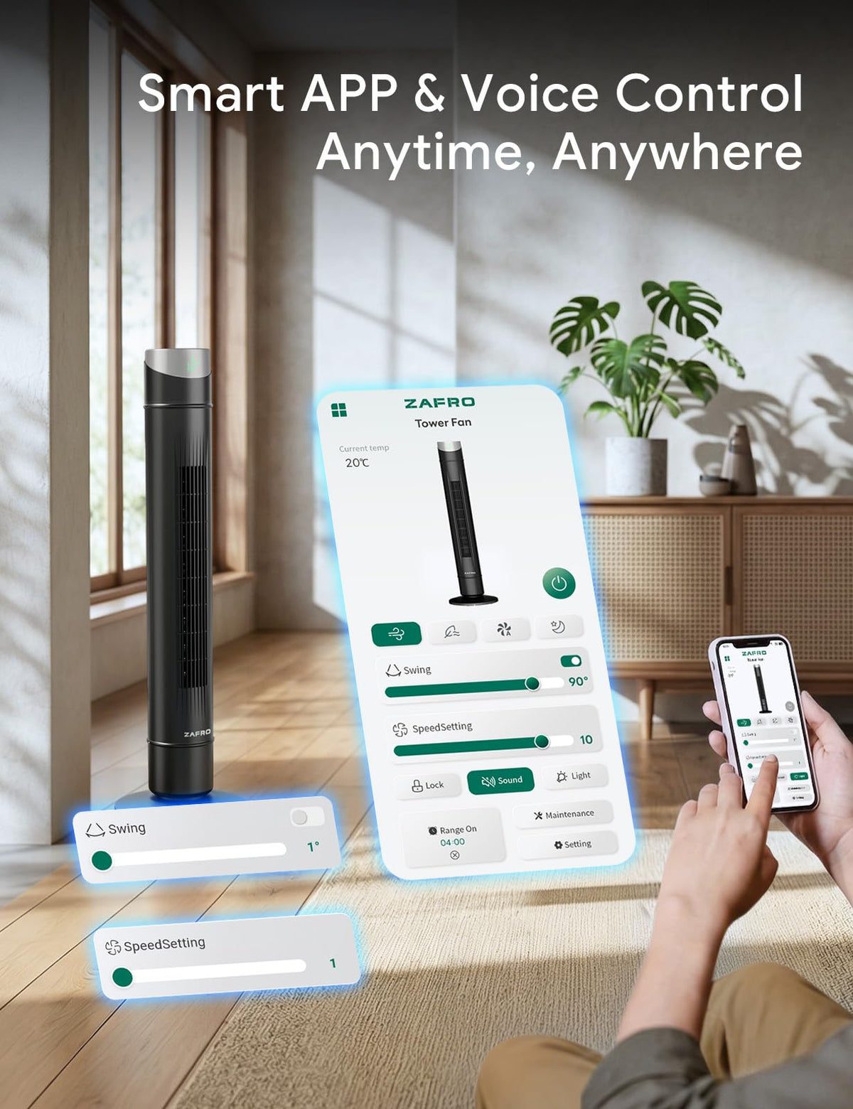 Smart Tower Fan ,Upgraded DC Motor Fans that Blow Cold Air