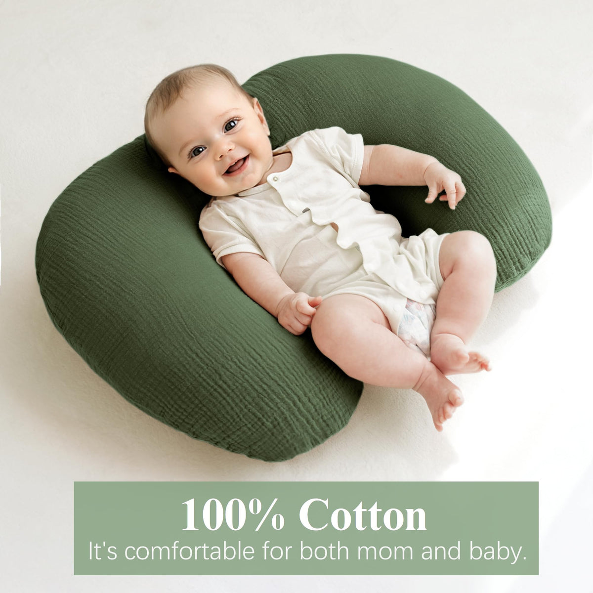 Muslin Nursing Pillow Covers, 2 Pack, Soft & Adorable Slipcovers with Zipper Closure, 100% Cotton Covers for