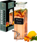 Square Glass Drink Dispenser for Parties - Stainless Steel Spigot + Marker & Label - 100% Leakproof Beverage
