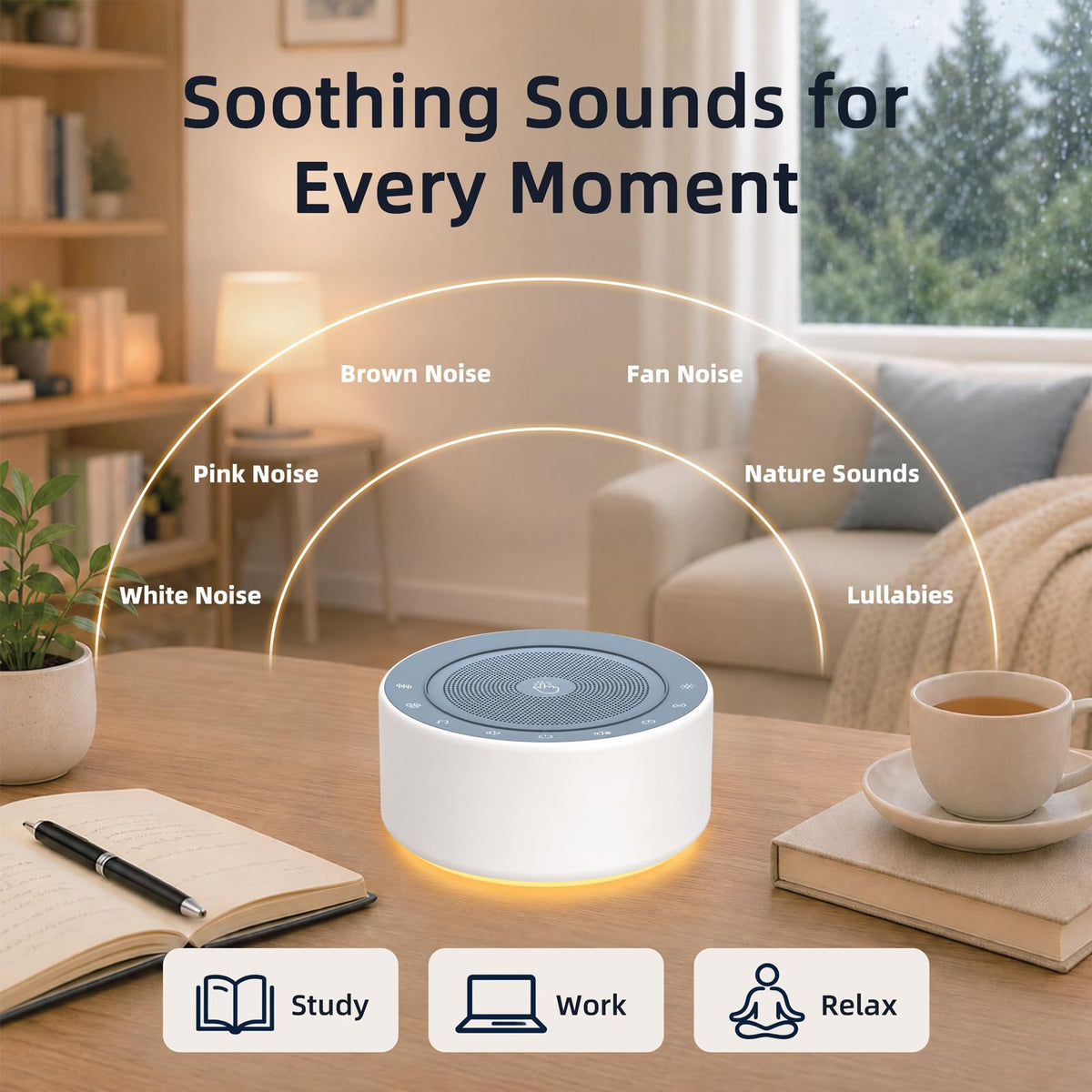White Noise Machine for Baby & Adults, 30, Sleep Sound Machine with 8 Color Night Light, Memory Function, White