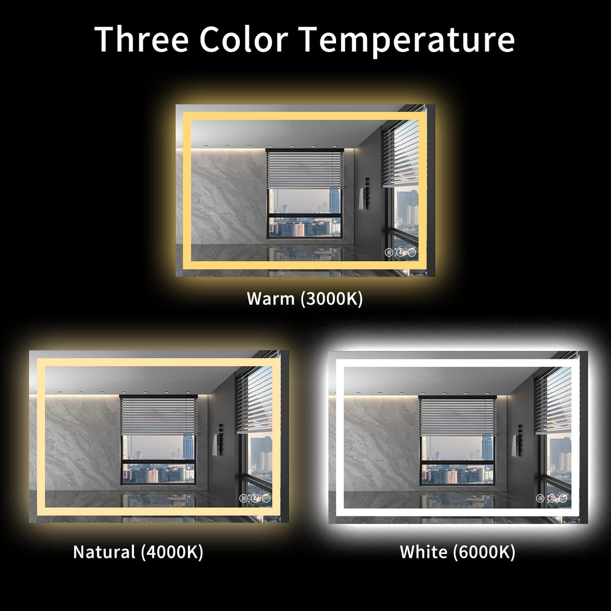 48X36 LED Bathroom Mirror with Lights, Anti-Fog, Dimmable, Backlit + Front Lit, Lighted Bathroom Vanity Mirror