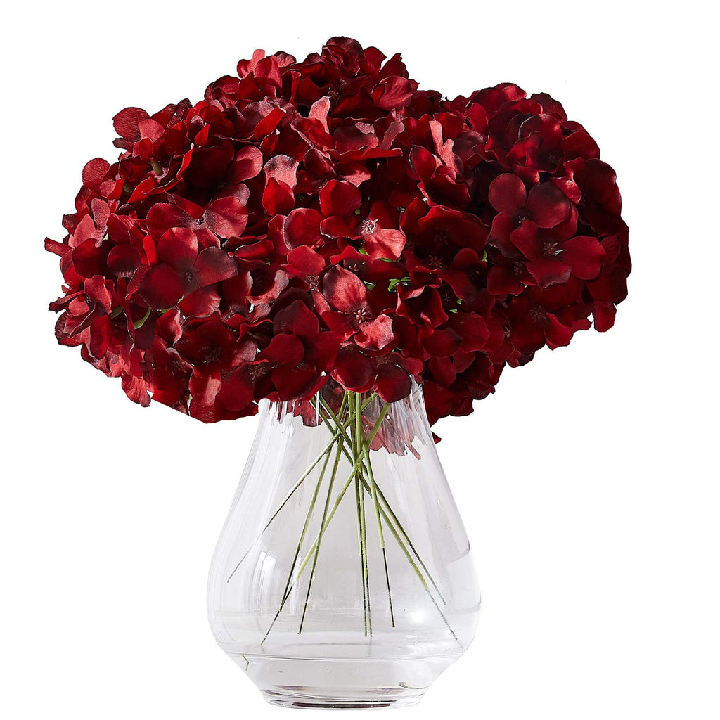 Hydrangea Silk Flowers Heads with 10 Stems Burgundy Artificial Hydrangea Flower Head for Wedding Centerpieces