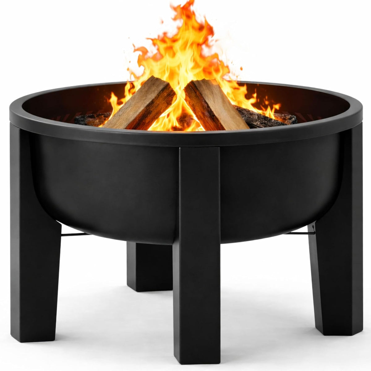 Wood Burning Fire Pit with Wraparound Surround Tabletop Edge