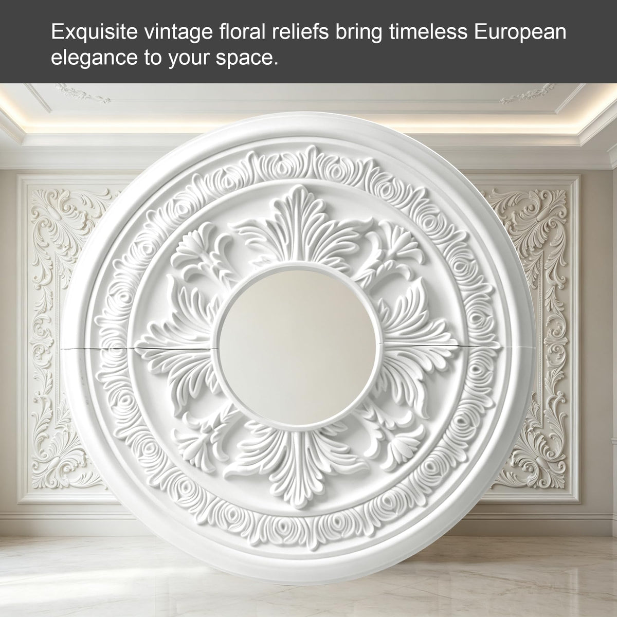 15-3/8" Split Ceiling Medallion, White Primed Light Fixture Canopy