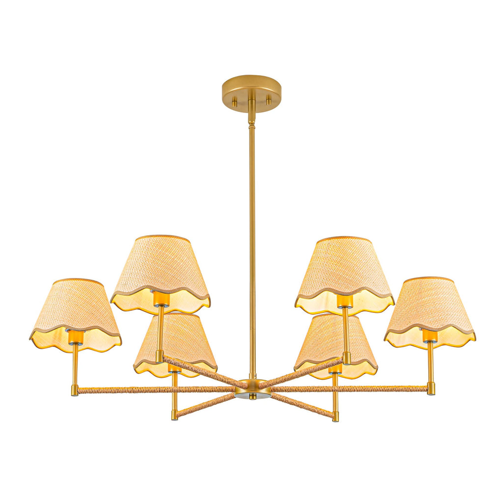 38" Rattan Pendant Light Fixtures, 6-Light Boho Rattan Chandelier